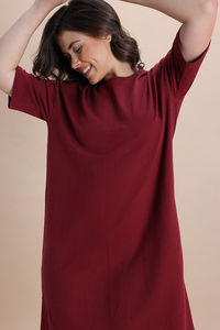 Zivame Knit Cotton Loungewear Dress - New Maroon — thumbnail 6